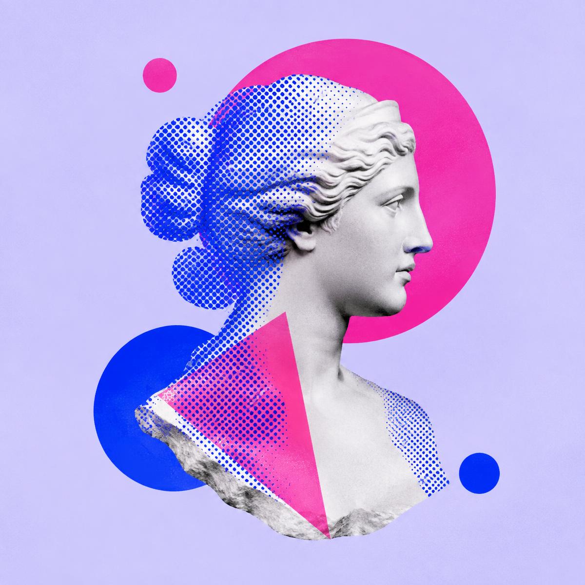Pop-art marble bust in profile